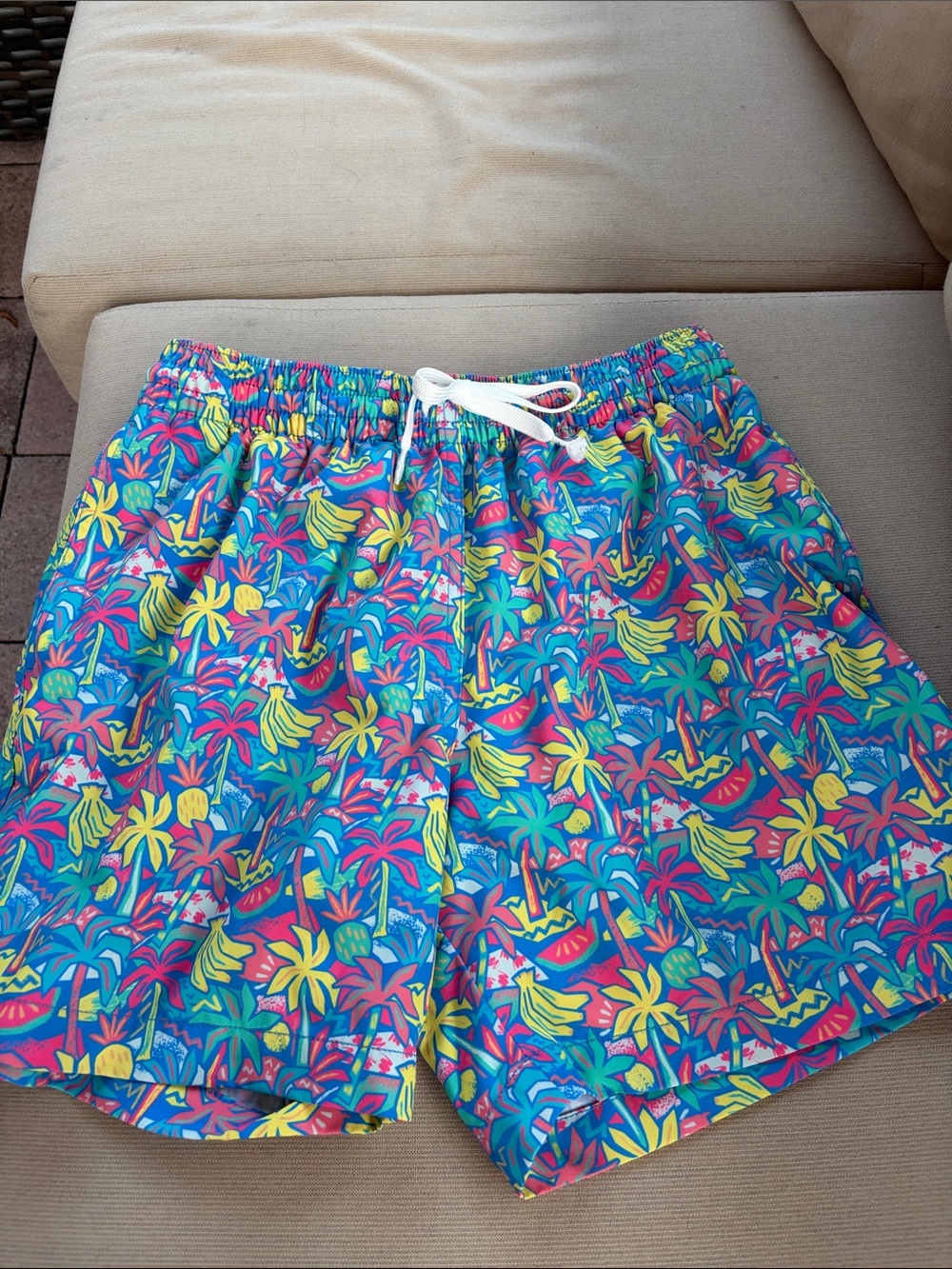 CHUBBIES -  Multicolor Tropical Palm & Fruit Swim trunks - sz small